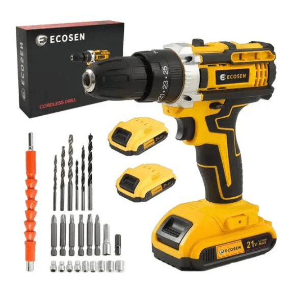 Parafusadeira Furadeira Sem Fio 21V — 2 Baterias + Kit de Acessórios — Modelo único