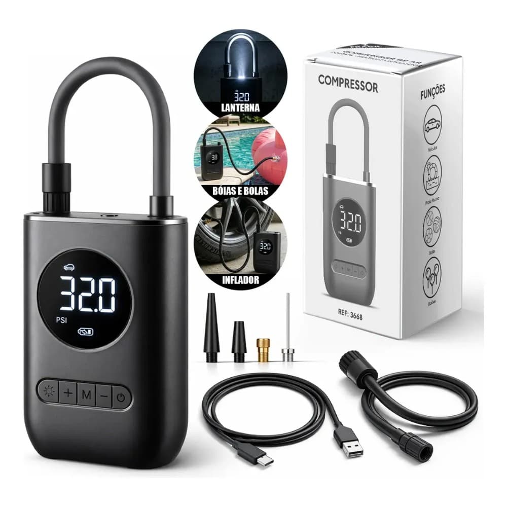 Mini Compressor de Ar Digital Portátil Recarregável USB-C — Modelo único